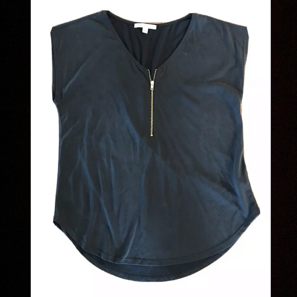 Green Envelope Cap-sleeve Zip-up Blouse Top Small